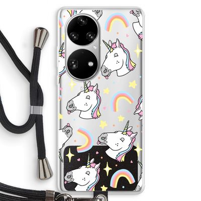 Rainbow Unicorn: Huawei P50 Pro Transparant Hoesje met koord