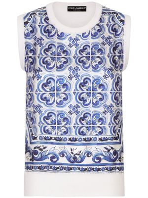 Dolce & Gabbana pull en soie à imprimé Majolica - Bleu