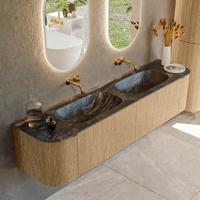 Badmeubel Mondiaz Kurve-Dlux | 190 cm | Meubelkleur Oak | Wastafelkleur Lava | Solid surface | Dubbele spoelbak | Zonder kraangat(en)