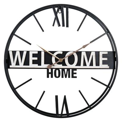 Ostaria Wandklok/muur klok - D50 cm - welcome home - metaal - zwart - hal