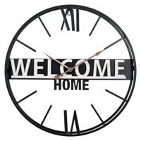 Ostaria Wandklok/muur klok - D50 cm - welcome home - metaal - zwart - hal