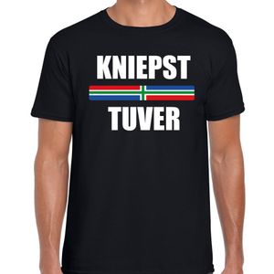 Kniepst tuver met vlag Groningen t-shirts Gronings dialect zwart voor heren