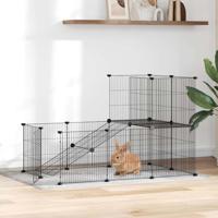 VidaXL Huisdierenkooi met deur 20 panelen 35x35 cm staal zwart