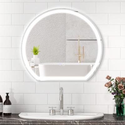 60 x 54 cm LED Badkamerspiegel Ronde Wandspiegel met 3-Kleurendimbare Verlichting Aanraakschakelaar Anticondens en Geheugenfunctie