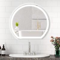 60 x 54 cm LED Badkamerspiegel Ronde Wandspiegel met 3-Kleurendimbare Verlichting Aanraakschakelaar Anticondens en Geheugenfunctie