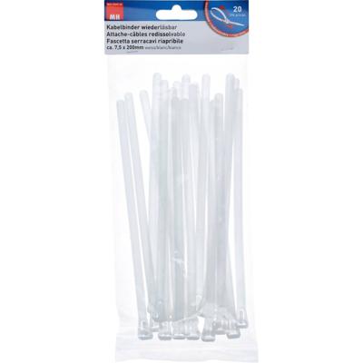Max Hauri 136684 Kabelbinder 200 mm 7.5 mm Wit Hersluitbaar 20 stuk(s)