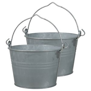 2x Stuks Emmer/plantenpot 3 liter - D22 x H14 cm - zink - met handvat