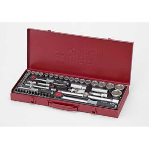 AMW 1/2" Doppendoos 4-32mm in metalen kist, 56-delig
