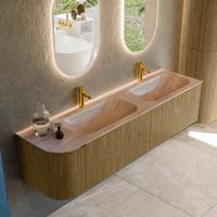 Badmeubel Mondiaz Kurve-Dlux | 175 cm | Meubelkleur Dusk | Wastafelkleur Saba | Solid surface | Dubbel / Rechts spoelbak | 2 kraangaten