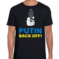 Putin back off / pistool t-shirt zwart heren - Oekraine shirt met Oekraiense vlag in letters