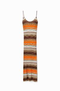 Gestreepte geribde midi-jurk - MATERIAL FINISHES - L