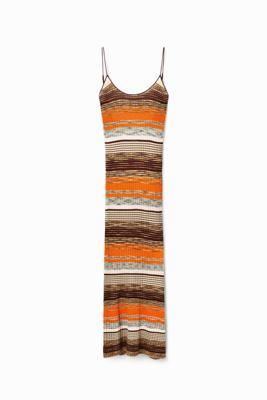Gestreepte geribde midi-jurk - MATERIAL FINISHES - L