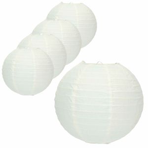 Pakket van 8x stuks luxe bol feest lampionnen gebroken wit 25 cm