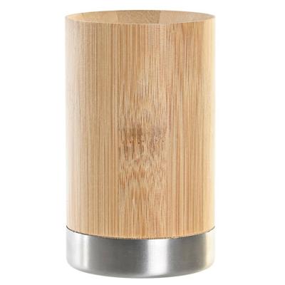Tandenborstelhouder / drinkbeker - hout/zilver - 7 x 11 cm - badkamer