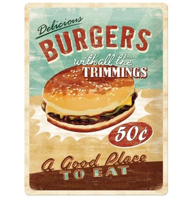 Metalen Bord 30 x 40 cm Delicious Burgers