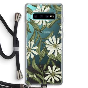Wit bloemenpatroon: Samsung Galaxy S10 Plus Transparant Hoesje met koord
