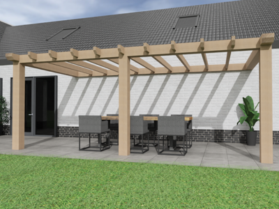 Aanbouw Veranda Douglas 4000mm diep - 200mm balken - fijn bezaagd