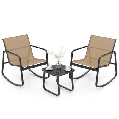 3-delige Tuinset met 2 Stoelen & Tafel Balkonset met Zachte Schommelbeweging Bruin