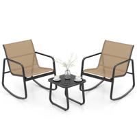 3-delige Tuinset met 2 Stoelen & Tafel Balkonset met Zachte Schommelbeweging Bruin