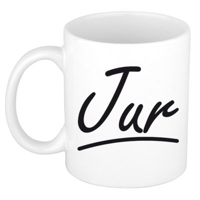 Naam cadeau mok / beker Jur met sierlijke letters 300 ml