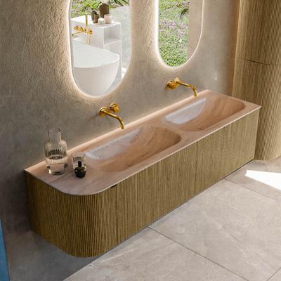 Badmeubel Mondiaz Kurve-Dlux | 165 cm | Meubelkleur Dusk | Wastafelkleur Saba | Solid surface | Dubbel / Rechts spoelbak | Zonder kraangat(en)