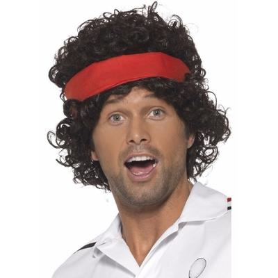 Tennis speler jaren 80 - herenpruik - bruin - carnaval - John Mc Enroe look