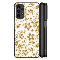 Samsung Galaxy A13 4G Bloemen Hoesje Gouden Bloemen Samsung Galaxy A13 4G Bloemen Hoesje Gouden Bloemen