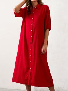 Loose Shirt Collar Casual Cotton Dress