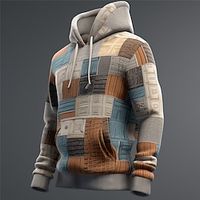 Grafisch Ruitjes Voor heren Modieus 3D-afdrukken Trui met capuchon Buitensporten Feestdagen Vakantie Hoodies Grijs Lange mouw Capuchon Afdrukken Voorvak Lente Herfst Ontwerper Sweatshirt met Lightinthebox - thumbnail