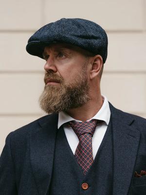 Arran Pet | Harris Tweed | 8-panelen | Blauw/zwart | Peaky Blinders