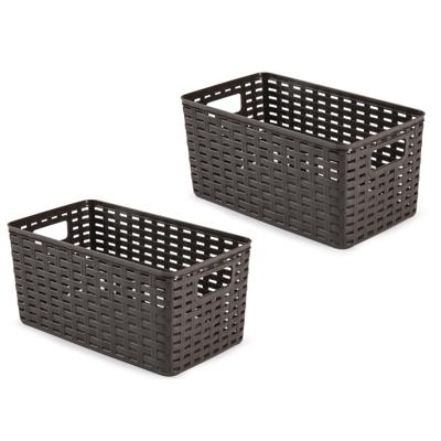 Opbergmand - 3x - Kastmand - rotan kunststof - donkerbruin - 5 Liter - 15 x 28 x 13 cm