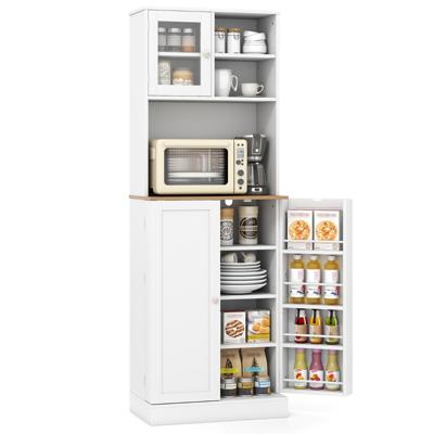 Keuken Voorraadkast 170 cm Houten Kast met Magnetronplank 8 Deurtjes & 5 Verstelbare Planken Wit