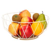 Fruitschaal/fruitmand rond wit metaal/hout 28 cm - thumbnail