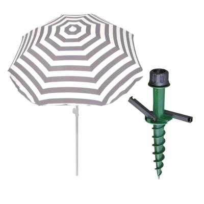 Parasol met dikke grondharing - grijs/wit gestreept - polyester - Dia 180 cm - voor het strand