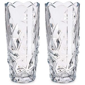 Set van 2x stuks bloemenvazen diamant relief 8 x 19,5 cm van glas