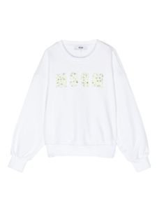 MSGM Kids sweat à ornements strassés - Blanc