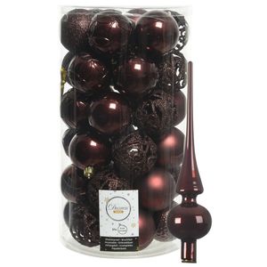 37x stuks kunststof kerstballen 6 cm incl. glans glazen piek mahonie bruin - Kerstbal