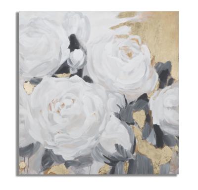HANDGEMAAKTE MUURSCHILDERING WITTE BLOEM -A- CM 90X3,7X90