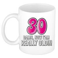 Verjaardag cadeau mok 30 jaar - nu ben ik echt oud! - roze - 300 ml - keramiek