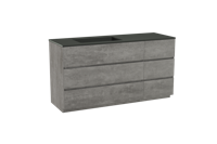 Storke Edge staand badmeubel 150 x 52 cm beton donkergrijs met Scuro asymmetrisch linkse wastafel in kwarts