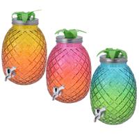 Drankdispensers 3x - ananas - 3x kleuren - glas - 3x van 4,7 liter - Dranken - Limonade - Water