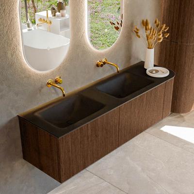 Badmeubel Mondiaz Kurve | 155 cm | Meubelkleur Walnut | Wastafelkleur Urban | Dubbele spoelbak | Zonder kraangaten