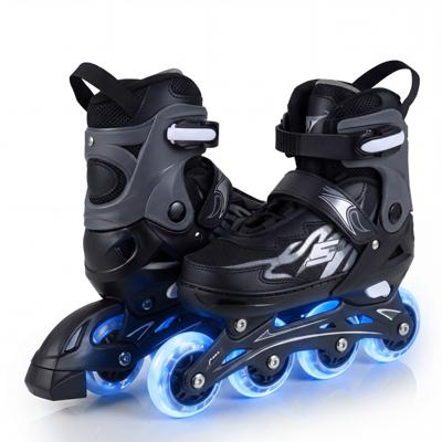 Inlineskates voor Kinderen van 5-7/7-9/9-14 Jaar 4-Voudig Verstelbare Lichtgevende Rolschaatsen met 4 Verlichte Wielen en Veiligheidsvoorzieningen voor Peuters en Beginners-Grijs-L