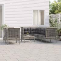 8-delige Loungeset met kussens poly rattan grijs