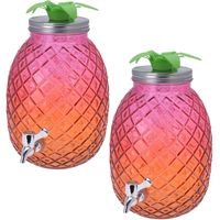 2x Stuks glazen drank dispenser ananas roze/oranje 4,7 liter - Drankdispensers - thumbnail