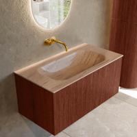Badmeubel Mondiaz Kurve-Dlux | 90 cm | Meubelkleur Ruby | Wastafelkleur Saba | Solid surface | Wasbak midden spoelbak | Zonder kraangat(en)
