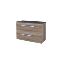 Basic-Line Start 46 Badkamermeubelset - 100 x 46 cm - Met Grepen - 2 Lades - Hardstenen Wastafel - Zonder Kraangat - Scotch Oak