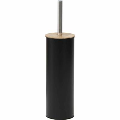 Tendance Toilet/badkamer toiletborstel met houder - Bamboo vibe - zwart - D10 x H40 cm