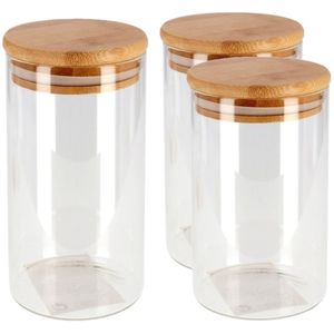 Set van 3x luxe glazen bewaarpotten/voorraadpotten met houten deksel 1x 1700 ml en 2x 1300 ml