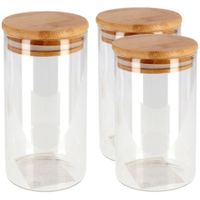 Set van 3x luxe glazen bewaarpotten/voorraadpotten met houten deksel 1x 1700 ml en 2x 1300 ml